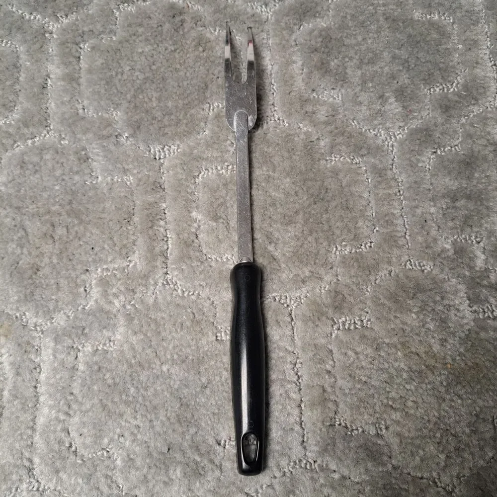 VINTAGE EKCO CARVING SERVING MEAT FORK STAINLESS STEEL USA FAUX WOOD HANDLE 12